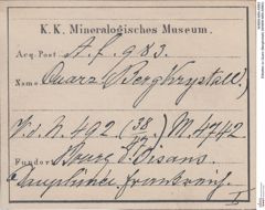 Etiketten zu Quarz (Bergkristall) (NHMW-MIN-Af983)